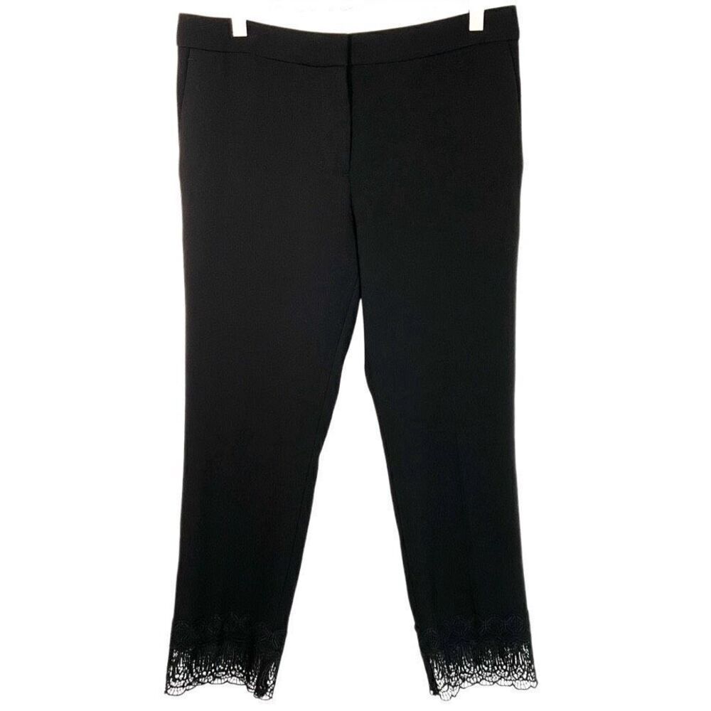 Ann Taylor Black Crochet Lace Hem Slim Cropped Pants Petite 6 6P